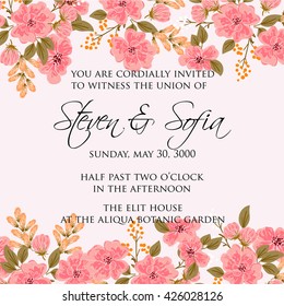 Invitation or wedding card with abstract floral background.