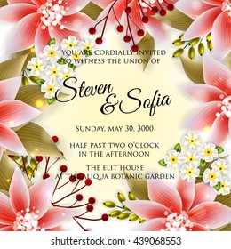 Invitation or wedding card with abstract floral background.