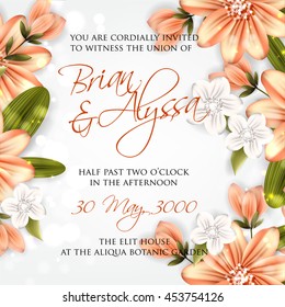 Invitation or wedding card with abstract floral background.