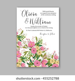 Invitation or wedding card with abstract floral background. Wedding invitation, thank you card, save the date cards. Wedding invitation, baby shower, menu, flyer, banner template.