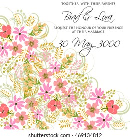 Invitation or wedding card with abstract floral background.