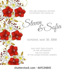 Invitation or wedding card with abstract floral background.