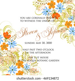 Invitation or wedding card with abstract floral background.