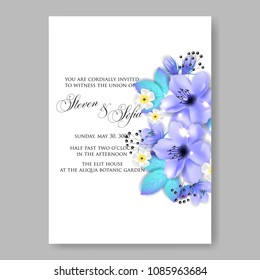 Invitation or wedding card with blue jasmine floral background