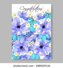 Invitation or wedding card with blue jasmine floral background