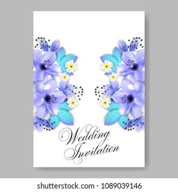 Invitation or wedding card with blue jasmine floral background