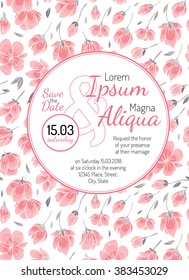 Invitation wedding card with cherry sakura flowers vector template - for invitations, flyers, postcards, cards and so on