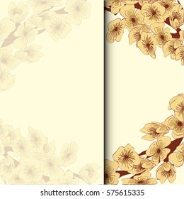 Invitation wedding card with cherry sakura flowers vector template - for invitations, flyers, postcards, cards and so on