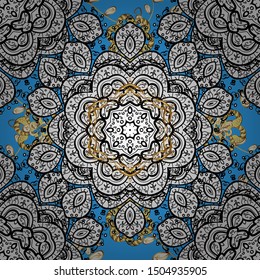 Invitation, wedding card. Colored over black, white, blue. Vintage vector pattern. Colored stickers, flash temporary tattoo, mehndi and yoga design, boho, magic symbol. Decorative ornate round mandala