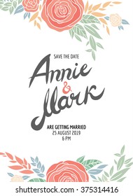 Invitation wedding card with current trendy flowers vector template 