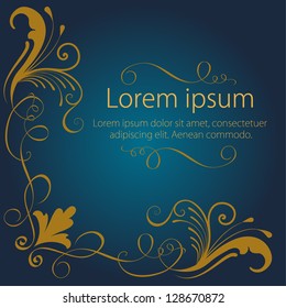 Invitation or wedding card with damask background and elegant floral elements.