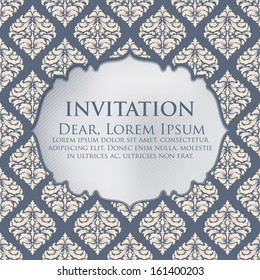 Invitation or wedding card with damask background and elegant floral elements. eps10