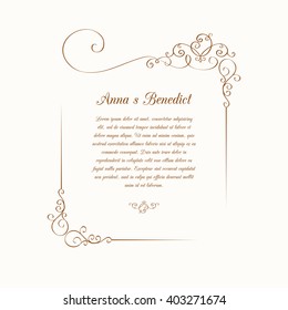 Invitation or wedding card with decorative elements. Template for greeting cards, invitations, menus, labels. Graphic design page.