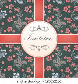 Invitation or wedding card with floral background and elegant floral elements. eps10