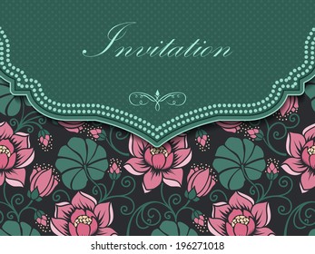 Invitation or wedding card with floral background and elegant floral elements. eps10