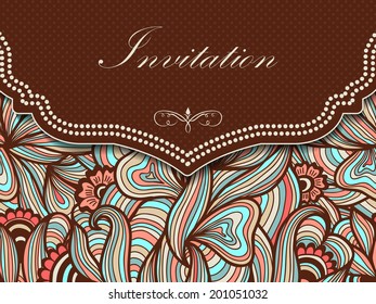 Invitation or wedding card with floral background and elegant floral elements. eps10