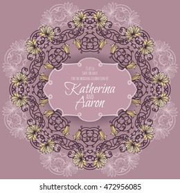 Invitation wedding card with floral elements and place for text. Vector illustration with lily.