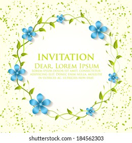 Invitation or wedding card with flower background and elegant floral elements.