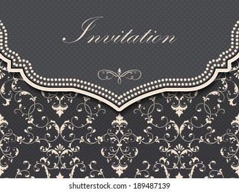 Invitation or wedding card with flower background and elegant floral elements.