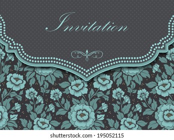 Invitation or wedding card with flower background and elegant floral elements.