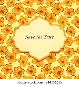 Invitation or wedding card with flower background and frame.