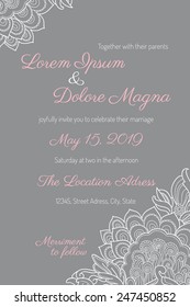 Invitation wedding card with gentle lace vector template - for invitations, flyers, postcards, cards and so on