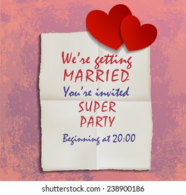 invitation or wedding card with hearts, vector illustration