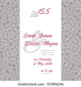 Invitation wedding card with Lace background vector template - for invitations, flyers, postcards, cards and so on