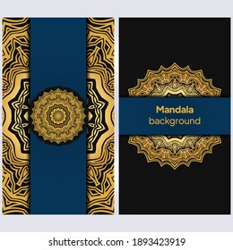 Invitation or wedding card with mandala. Template of Business card, greeting card, Gift voucher. Vector illustration.