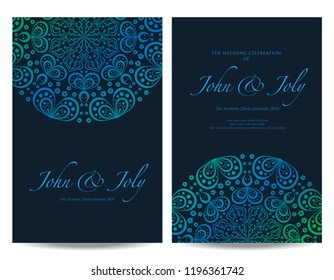 Invitation or wedding card with mandala vector illustration. Template of Business card, greeting card, Gift voucher, background pattern, fashion design.
