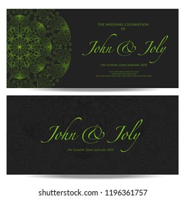 Invitation or wedding card with mandala vector illustration. Template of Business card, greeting card, Gift voucher, background pattern, fashion design.
