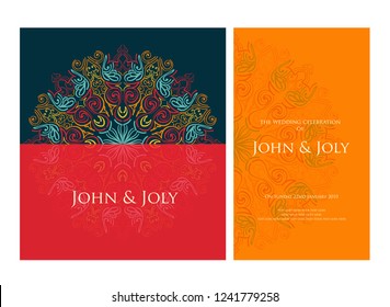 Invitation or wedding card with mandala vector illustration. Template of Business card, greeting card, Gift voucher, background pattern, fashion design.
