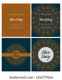Invitation or wedding card with mandala vector illustration. Template of Business card, greeting card, Gift voucher, background pattern, fashion design.
