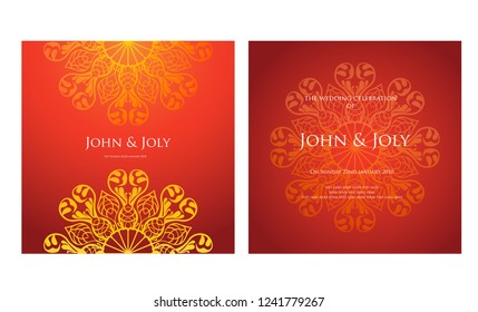 Invitation or wedding card with mandala vector illustration. Template of Business card, greeting card, Gift voucher, background pattern, fashion design.
