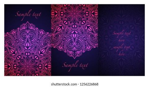 Invitation or wedding card with mandala vector illustration. Template of Business card, greeting card, Gift voucher, background pattern, fashion design.