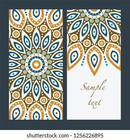 Invitation or wedding card with mandala vector illustration. Template of Business card, greeting card, Gift voucher, background pattern, fashion design.