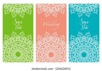 Invitation or wedding card with mandala vector illustration. Template of Business card, greeting card, Gift voucher, background pattern, fashion design.