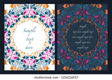 Invitation or wedding card with mandala vector illustration. Template of Business card, greeting card, Gift voucher, background pattern, fashion design.