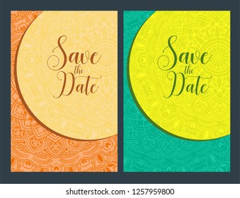 Invitation or wedding card with mandala vector illustration. Template of Business card, greeting card, Gift voucher, background pattern, fashion design.
