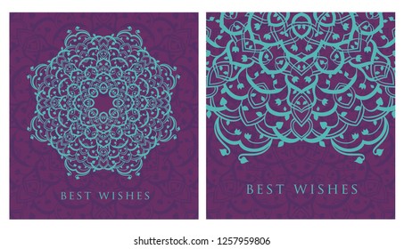 Invitation or wedding card with mandala vector illustration. Template of Business card, greeting card, Gift voucher, background pattern, fashion design.
