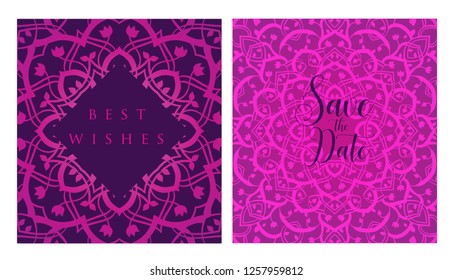 Invitation or wedding card with mandala vector illustration. Template of Business card, greeting card, Gift voucher, background pattern, fashion design.
