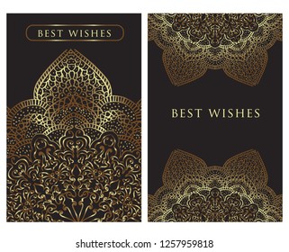 Invitation or wedding card with mandala vector illustration. Template of Business card, greeting card, Gift voucher, background pattern, fashion design.
