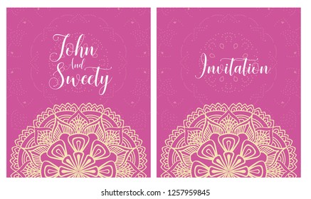 Invitation or wedding card with mandala vector illustration. Template of Business card, greeting card, Gift voucher, background pattern, fashion design.
