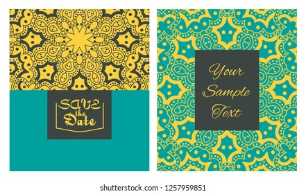 Invitation or wedding card with mandala vector illustration. Template of Business card, greeting card, Gift voucher, background pattern, fashion design.
