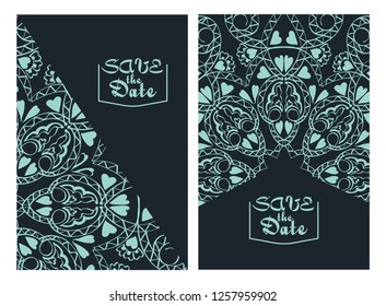 Invitation or wedding card with mandala vector illustration. Template of Business card, greeting card, Gift voucher, background pattern, fashion design.
