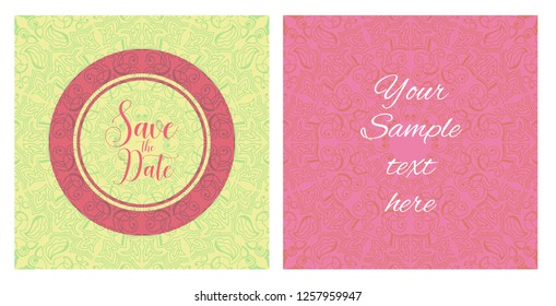 Invitation or wedding card with mandala vector illustration. Template of Business card, greeting card, Gift voucher, background pattern, fashion design.
