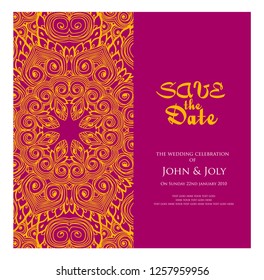 Invitation or wedding card with mandala vector illustration. Template of Business card, greeting card, Gift voucher, background pattern, fashion design.
