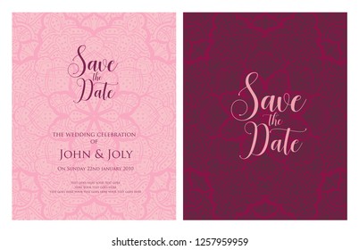 Invitation or wedding card with mandala vector illustration. Template of Business card, greeting card, Gift voucher, background pattern, fashion design.
