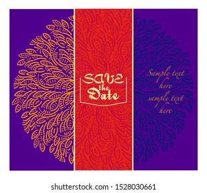 Invitation or wedding card with mandala vector illustration. Template of Business card, greeting card, Gift voucher, background pattern, fashion design.