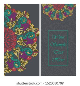 Invitation or wedding card with mandala vector illustration. Template of Business card, greeting card, Gift voucher, background pattern, fashion design.